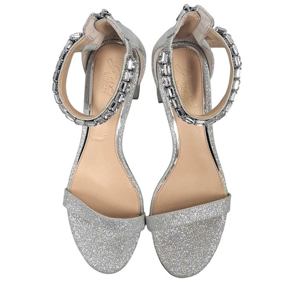 Badgley Mischka Jewel Silver sparkle sandal heels 8.5 Bracelet Ankle Strap - Picture 9 of 9